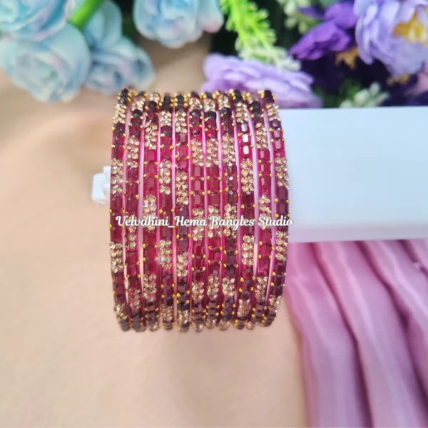 Cubic Stone Bangle_Magenta