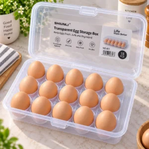 Transparent Egg Storage Box 15 Pcs | Egg Organizer Container with Lid