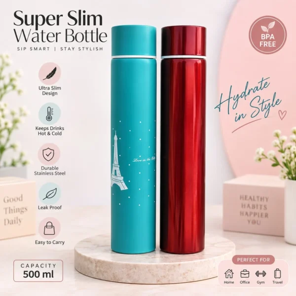 Super Slim Stainless Steel Water Bottle 500ml