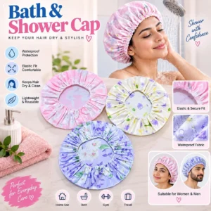 Floral Shower Cap – Waterproof Reusable Bath Cap