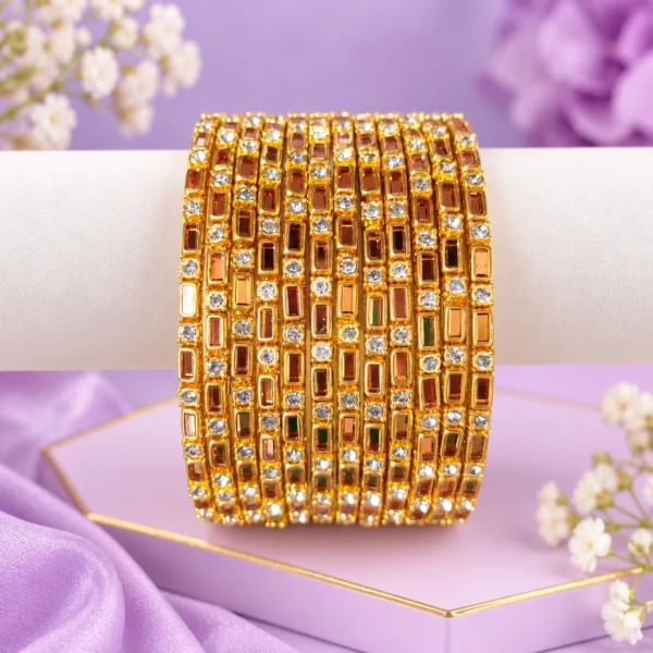 Rectangle Kundan Glass Bangle